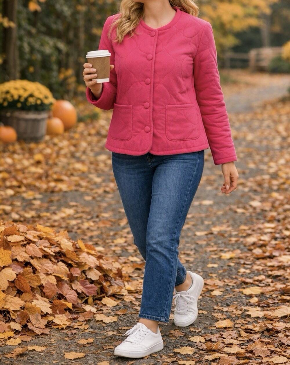 NWT Skies Are Blue Quilted Courderoy Lady Jacket - S Hot Pink Chore Coat